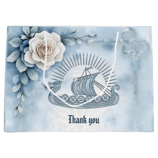 Sacola Para Presentes Grande Quadro Floral com Rosa e Design Celta. (Frente)