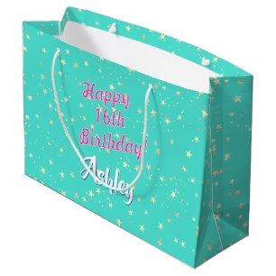 Sacola Para Presentes Grande Qualquer Aniversário, Nome, Estrelas Douradas no T