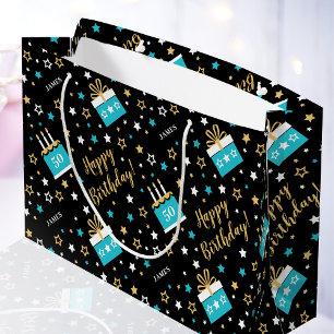 Sacola Para Presentes Grande Qualquer Idade Feliz Aniversário, Bolo Negro