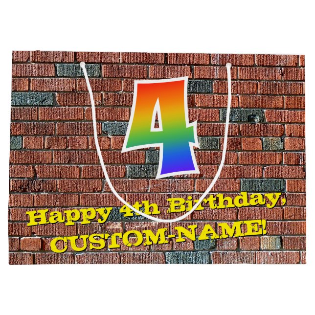 Sacola Para Presentes Grande Quarto aniversário: Arco-Íris divertido inspirado  (Verso)