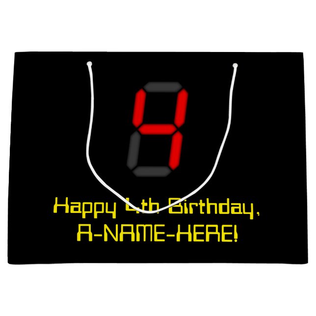 Sacola Para Presentes Grande Quarto aniversário: Estilo de Relógio Digital Verm (Frente)