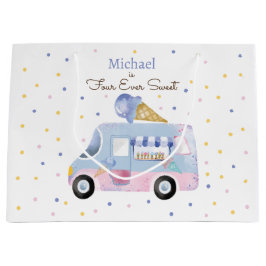 Sacola Para Presentes Grande Quatro camionetas de sorvete doce no aniversário