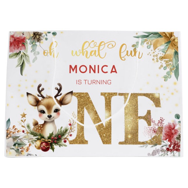 Sacola Para Presentes Grande Que Natal divertido primeiro aniversário (Frente)