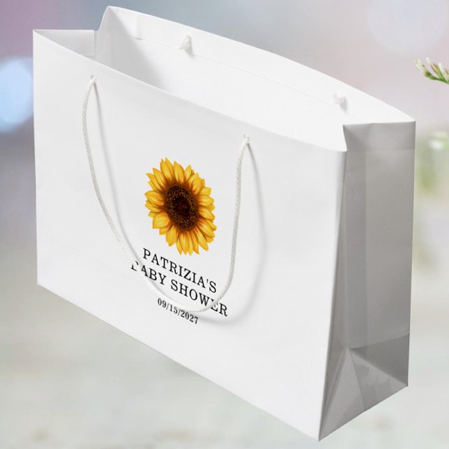 Sacola Para Presentes Grande Queda Chá de fraldas de girassol (Criador carregado)