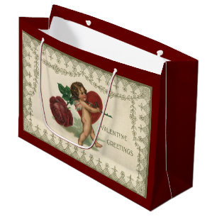 Sacola Para Presentes Grande Querubim do Dia dos Namorados Vitoriano Antigo, Ro