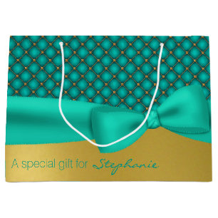 Sacola Para Presentes Grande Quic Aqua e Dourada marca de presentes personaliza