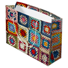 Sacola Para Presentes Grande Quilt Quadrado de Vovó Multicolorido Crocheted