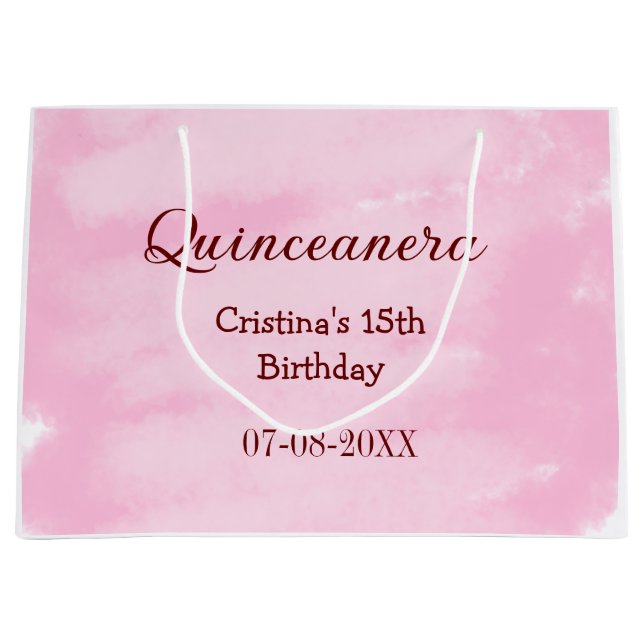 Sacola Para Presentes Grande Quinceanera anos 15 de aniversário adicione nome t (Frente)