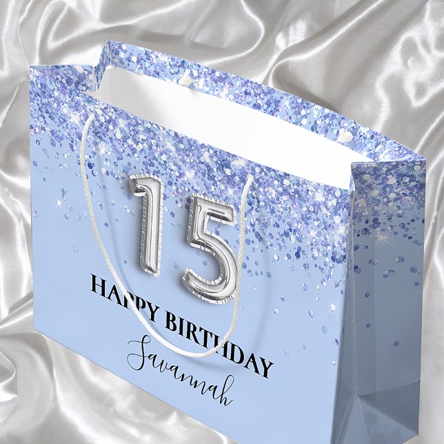Sacola Para Presentes Grande Quinceanera baby blue glitname (Criador carregado)