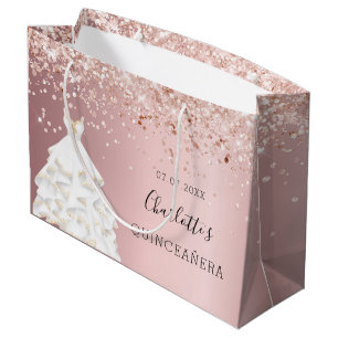 Sacola Para Presentes Grande Quinceanera, cor-de-rosa, cor-de-rosa, vestido de 
