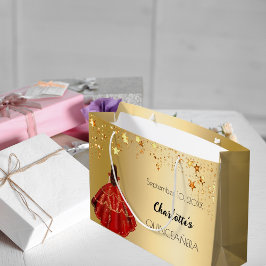 Sacola Para Presentes Grande Quinceanera red gold stars vestem tiara