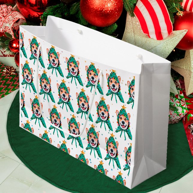 Sacola Para Presentes Grande Raça de Cão Corgi Natal (Criador carregado)