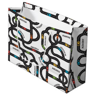 Sacola Para Presentes Grande Race Track Boys Birthday White