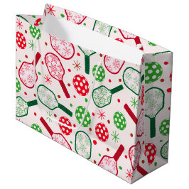 Sacola Para Presentes Grande Racetes de Pickleball Vermelhas e Verdes de Natal 