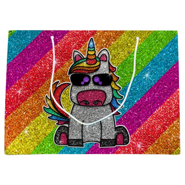 Sacola Para Presentes Grande Rainbow Glitter Unicorn Sparkles LGBTQ+ (Frente)