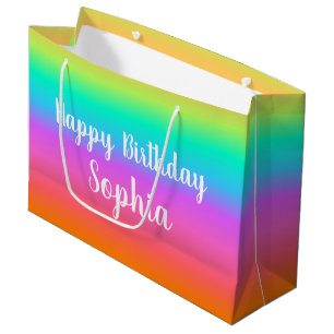 Sacola Para Presentes Grande Rainbow Happy Birthday Nome Personalizado