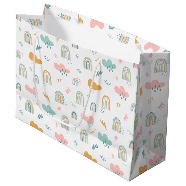 Sacola Para Presentes Grande Rainbow & Rain Cloud Patterno (Frente inclinada)