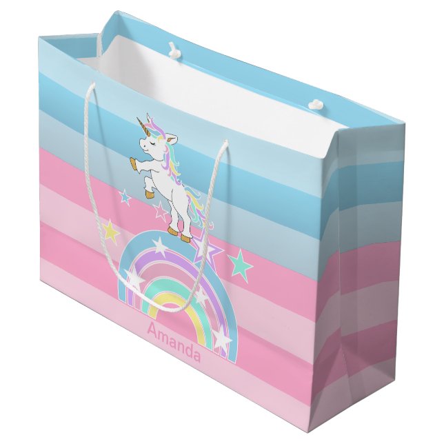 Sacola Para Presentes Grande Rainbow Unicorns (Frente inclinada)
