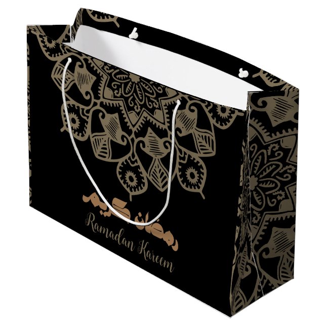Sacola Para Presentes Grande Ramadan Kareem Motivo islâmico castanho-claro (Verso inclinado)