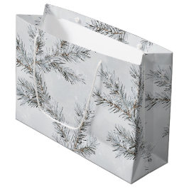 Sacola Para Presentes Grande Ramificações de Árvore de Natal Snowy para cinzas