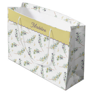 Sacola Para Presentes Grande Ramo de Oliveira Verde Sage Monograma Nome