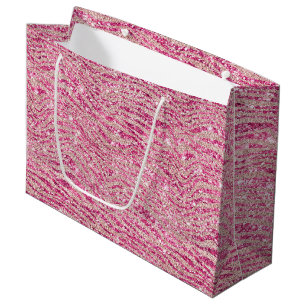 Sacola Para Presentes Grande Rapariga rosa e reluzente Zebra relha