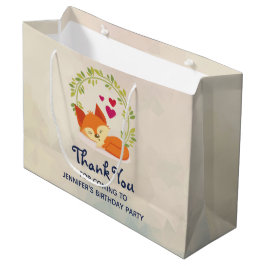 Sacola Para Presentes Grande Raposa Laranja Fofa, Corações Vermelhos e uma Grin