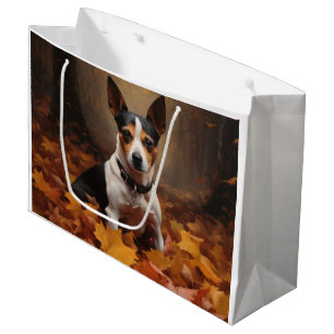Sacola Para Presentes Grande Rat Terrier nas Folhas de Outono Caem Inspiração