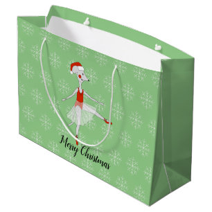 Sacola Para Presentes Grande Rato de Natal com Balé ilustrado Flocos de Neve Ve