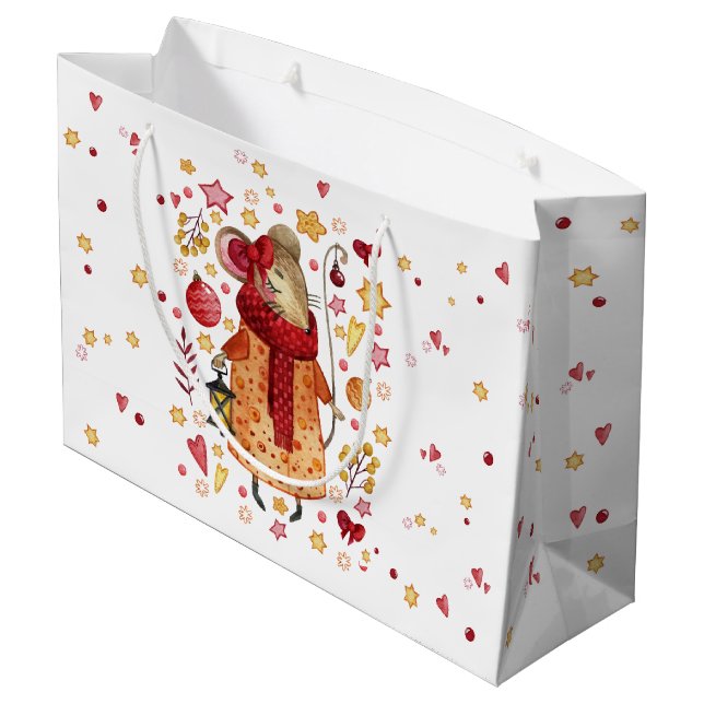 Sacola Para Presentes Grande Rato de Natal com Lanterna (Verso inclinado)