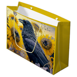 Sacola Para Presentes Grande Raven no Campo de Girassol
