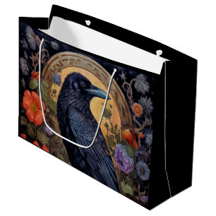Sacola Para Presentes Grande Raven Preto com Design Gótico Flores