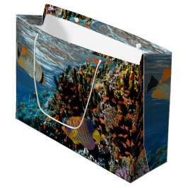 Sacola Para Presentes Grande Recife de Coral com Coral de Fogo e Peixes Exótico
