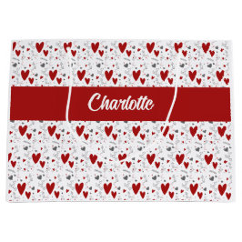 Sacola Para Presentes Grande Red and Black Hearts Custom Monogram Name