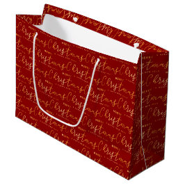 Sacola Para Presentes Grande Red and Gold Merry Christmas Word Art