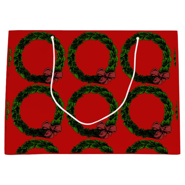 Sacola Para Presentes Grande Red and Green Wreath Christmas (Frente)