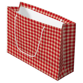 Sacola Para Presentes Grande Red and Kraft Country Gingham Christmas