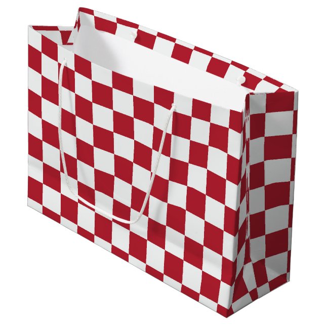 Sacola Para Presentes Grande Red and White Retro Check Holiday (Frente inclinada)
