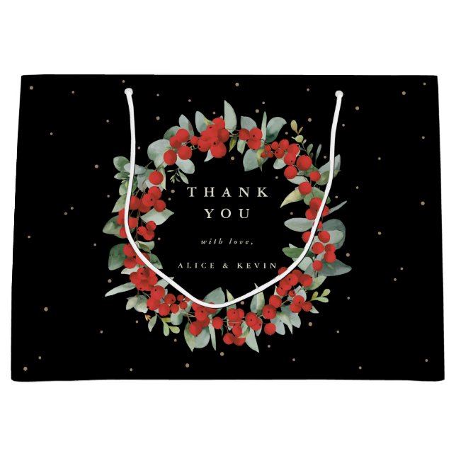 Sacola Para Presentes Grande Red Berry+Eucalyptus Natal/Férias Obrigado (Frente)