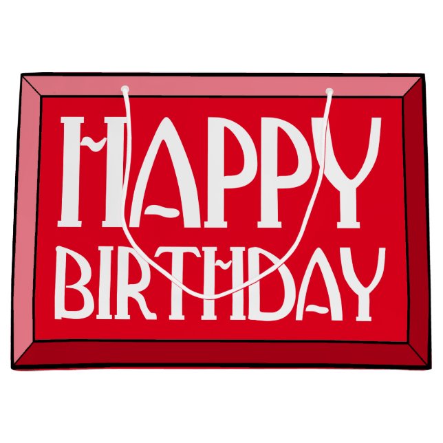 Sacola Para Presentes Grande Red Beveled Happy Birthday Art Deco (Frente)