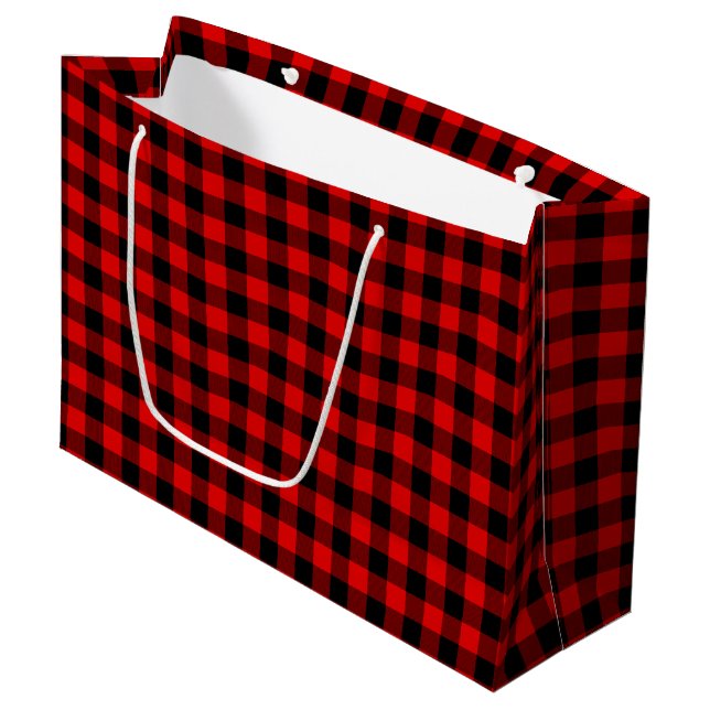 Sacola Para Presentes Grande Red Black Buffalo Lumberjack Check Natal (Frente inclinada)