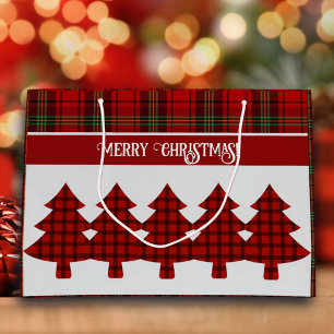 Sacola Para Presentes Grande Red Black Green Cozy Tartan