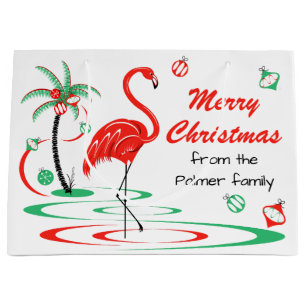 Sacola Para Presentes Grande Red Christmas Flamingo Merry Texto de Natal grande