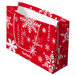 Sacola Para Presentes Grande Red Custom Name Natal Snow