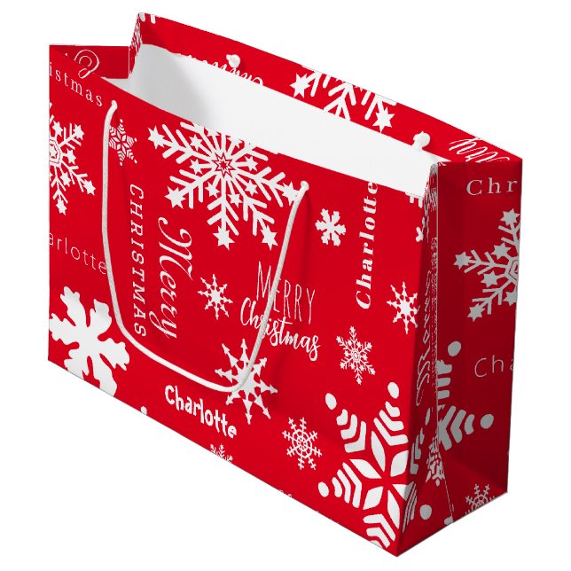 Sacola Para Presentes Grande Red Custom Name Natal Snow (Frente inclinada)
