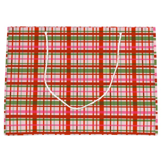 Sacola Para Presentes Grande Red E Green Scottish Christmas Tartan (Frente)