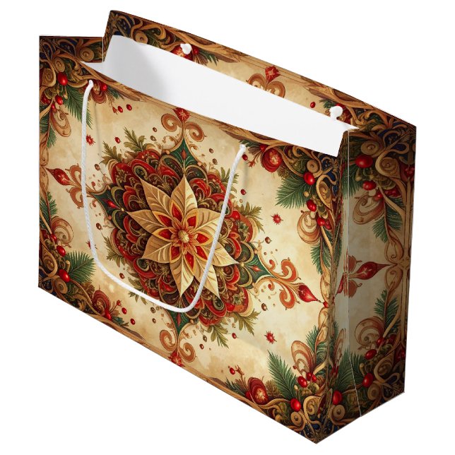 Sacola Para Presentes Grande Red Green Decorative Holiday Gift Bag (Frente inclinada)
