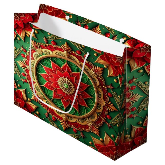 Sacola Para Presentes Grande Red Green Decorative Holiday Gift Bag (Frente inclinada)