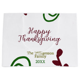 Sacola Para Presentes Grande Red green happy Thanksgiving floral leaf fall