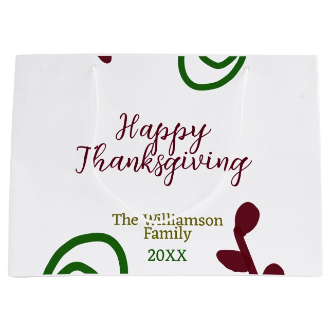 Sacola Para Presentes Grande Red green happy Thanksgiving floral leaf fall (Frente)